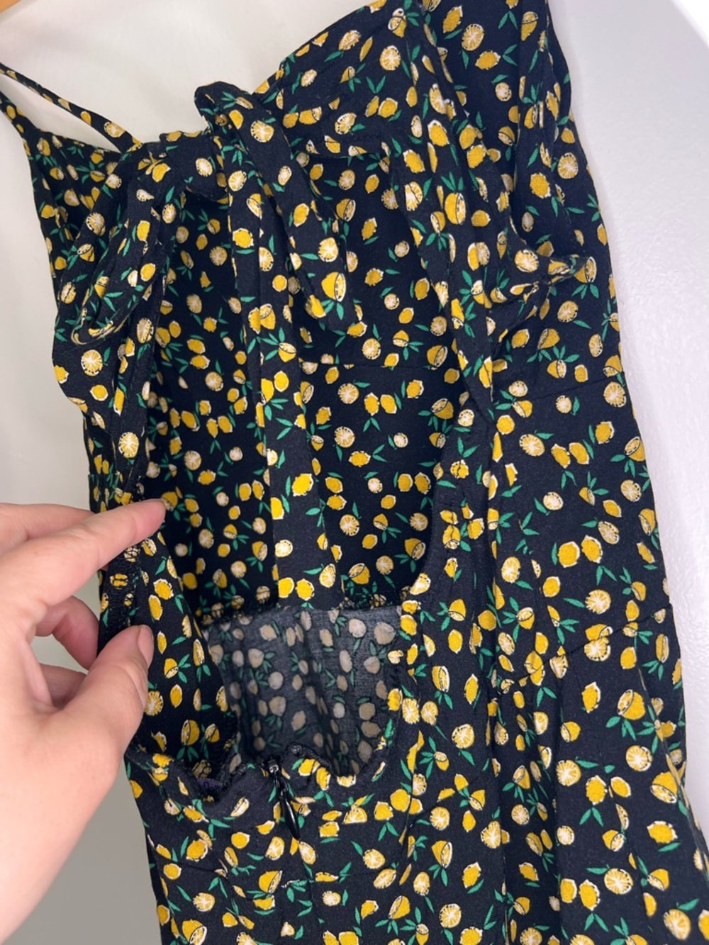 Lemon Print Tie Strap Mini Dress Small Open Back Summer Dress Cottagecore - Picture 6 of 10